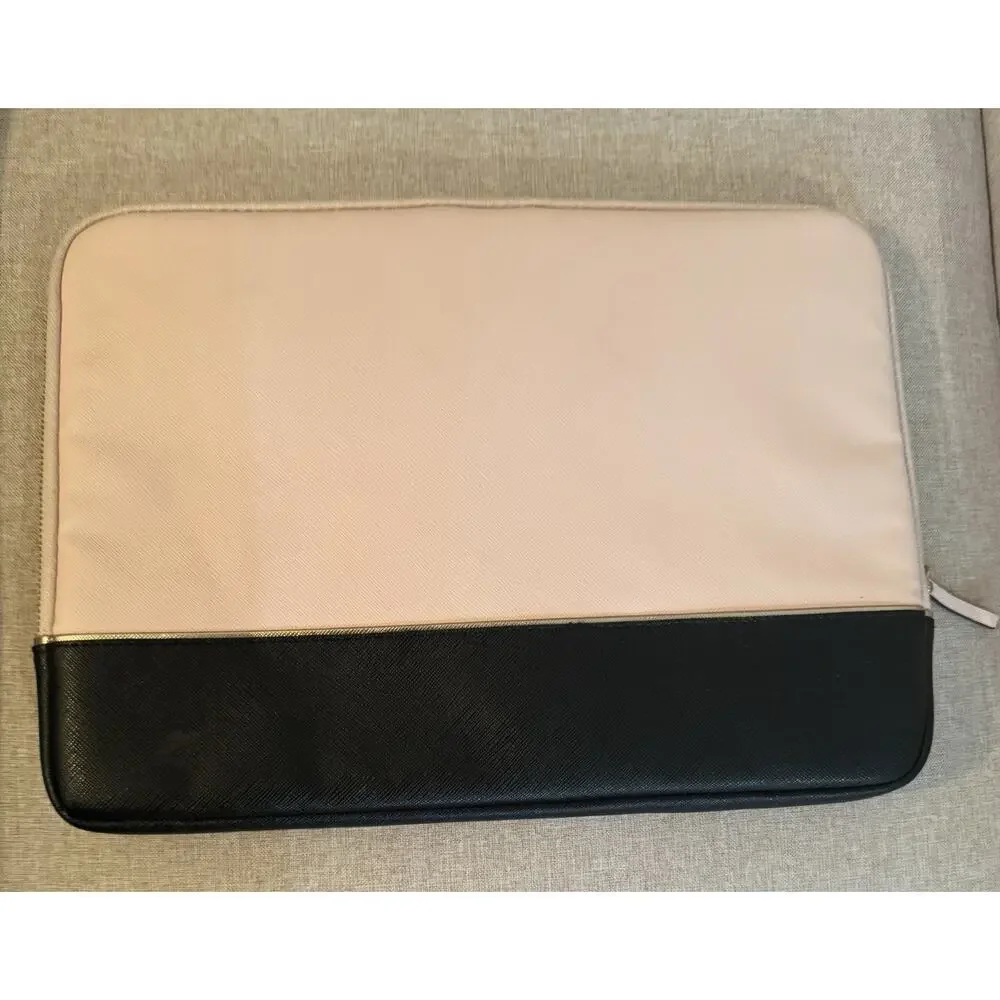 Kate Spade Black & Pink Laptop Computer Padded Case Sleeve Zip Saffiano Leather